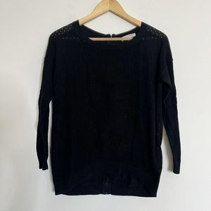 Sandro Womens Sweater Back Zip Scoop‎ Neck Open Knit Black Cotton Size 1 Paris